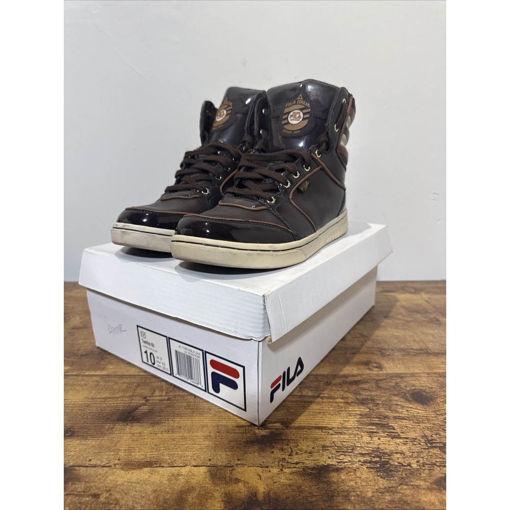 Size 10 Men's Fila Italia Trentino Bb High Top Brown Sneakers Rare 1VB039LX-244